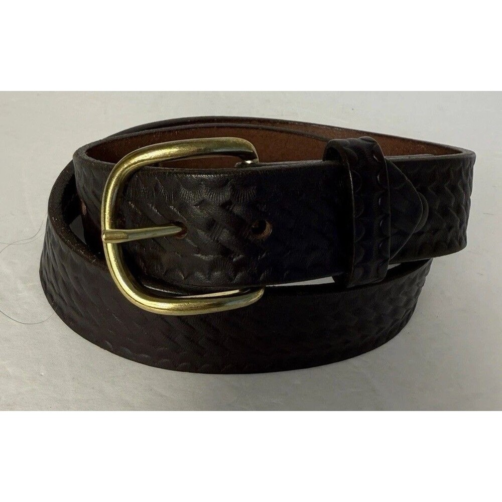 Boston Leather 6582 Off Duty Belt 34 Basketweave Brown Leather Brass 40 Made USA